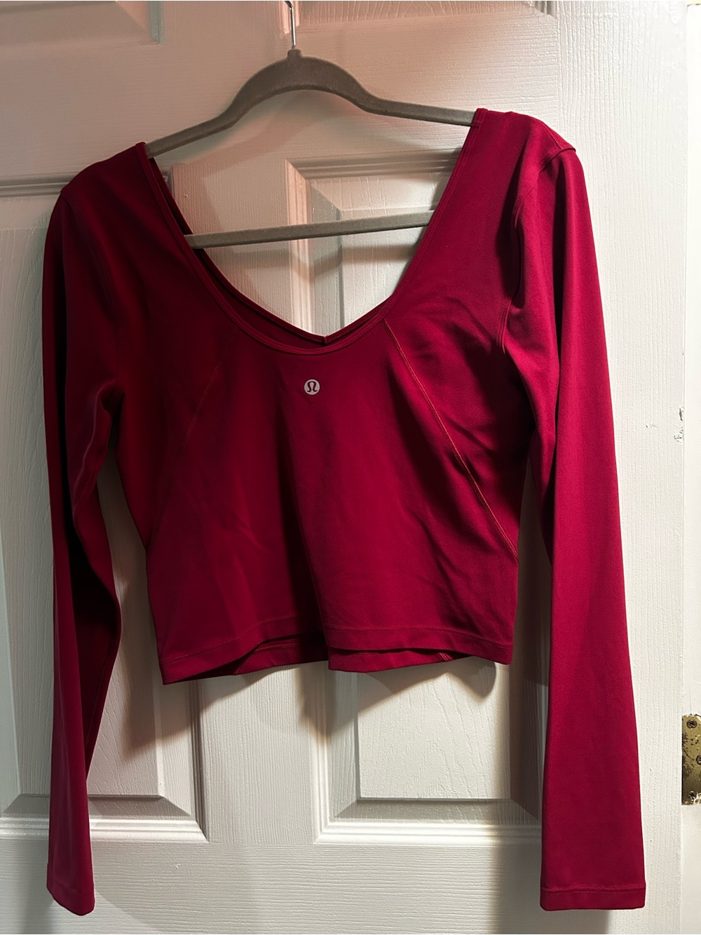 lululemon athletica Long Sleeve V-Neck Crop Top in Berry Red